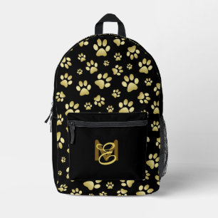 Beautiful Golden Paws Prints on Black Background Printed Backpack