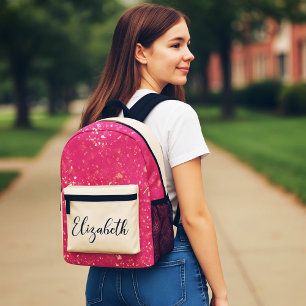 Beautiful Golden Pink Glitter Custom Initial Printed Backpack