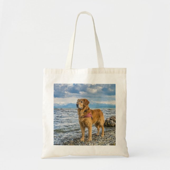 Beautiful Golden Retriever / Dog on Beach Photo Tote Bag (Front)