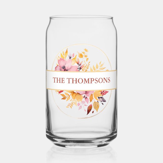 Beautiful Golden Yellow Monogram Wedding  Can Glass (Front)