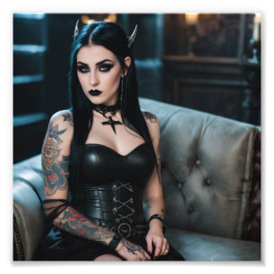 Beautiful Goth Girl with Thorns on Head Photo Print