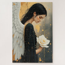 Beautiful Gothic Angel and White Rose Celestial