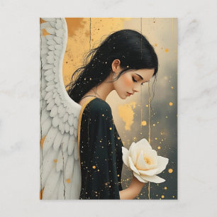 Beautiful Gothic Angel and White Rose Celestial  Postcard