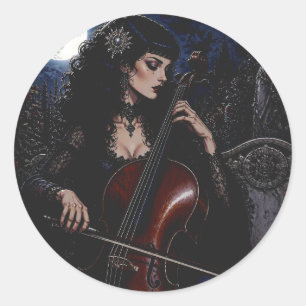 Beautiful Gothic Beauty Playing the Cello  Classic Round Sticker