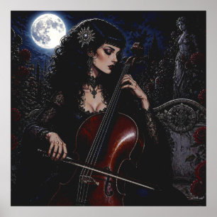 Beautiful Gothic Beauty Playing the Cello  Poster
