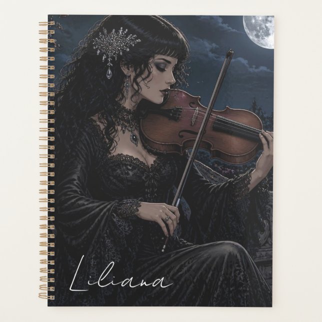 Beautiful Gothic Beauty Playing Viola Personalised Planner (Front)