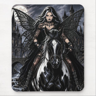 Beautiful Gothic Fairy on Black Horse Mouse Pad