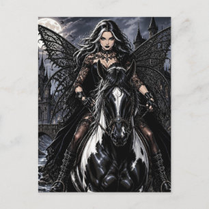 Beautiful Gothic Fairy on Black Horse  Postcard