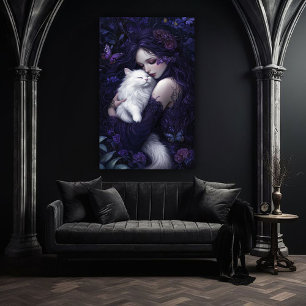 Beautiful Gothic Woman and her White Cat Poster