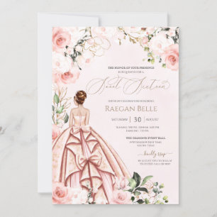 Beautiful Gown Pretty in Pink Blush Rose Sweet 16 Invitation