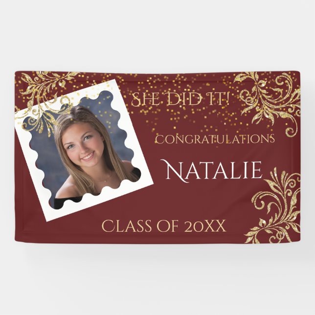 Beautiful, Graduation, Faux Glitter, Custom Photo, Banner (Horizontal)