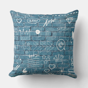 Beautiful Graffiti on Wall Green Calligraphy Cushion