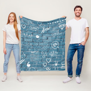 Beautiful Graffiti on Wall Green Calligraphy Fleece Blanket