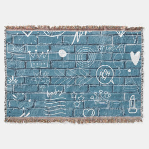 Beautiful Graffiti on Wall Green Calligraphy Throw Blanket