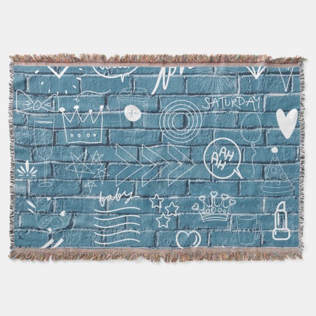 Beautiful Graffiti on Wall Green Calligraphy Throw Blanket (Front)