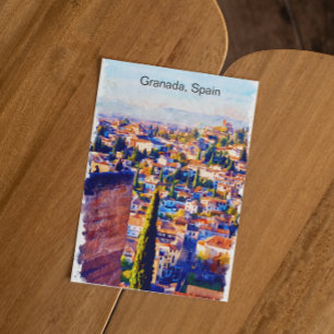 Beautiful Granada Spain Watercolor View Postcard