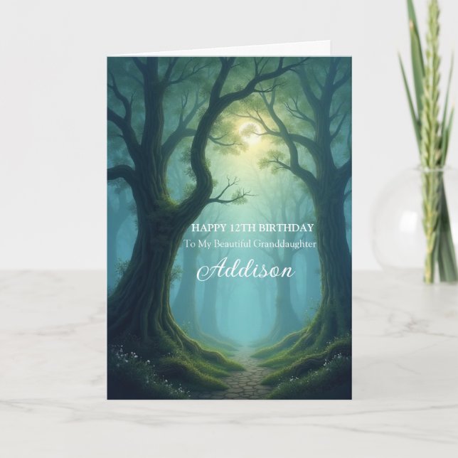 Beautiful Granddaughter Enchanted 12th Birthday Card (Front)