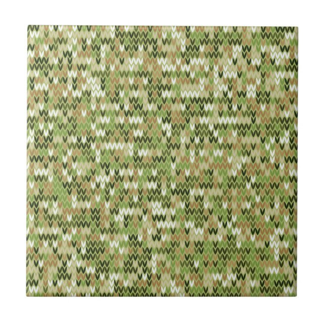 Beautiful granny knit pattern in green olive colou ceramic tile (Front)