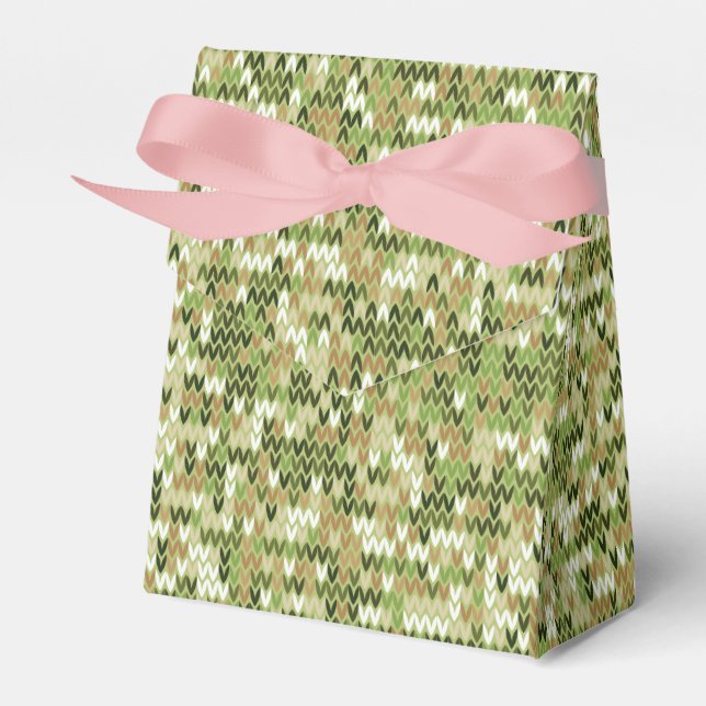 Beautiful granny knit pattern in green olive colou favour box (Front Side)