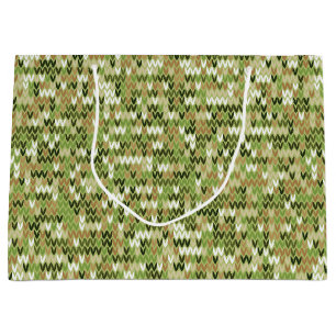 Beautiful granny knit pattern in green olive colou large gift bag