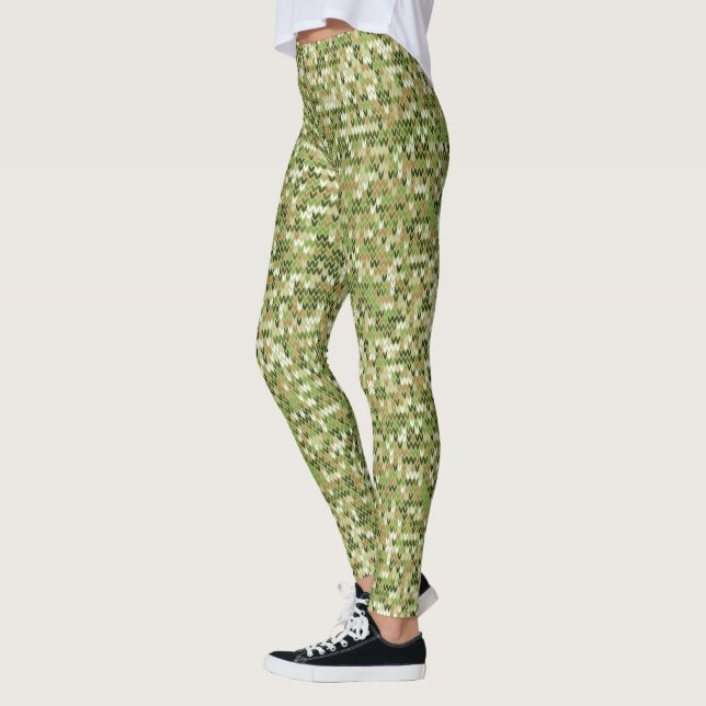 Beautiful granny knit pattern in green olive colou leggings (Left)