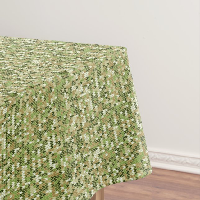 Beautiful granny knit pattern in green olive colou tablecloth (In Situ)