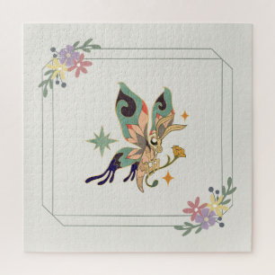 Beautiful Graphic Butterfly, Beige Background Jigsaw Puzzle