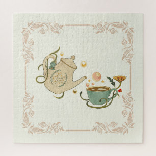 Beautiful Graphic Tea Art, Beige Background Jigsaw Puzzle