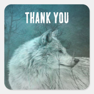 Beautiful Gray Wolf in a Dark Forest Thank You Square Sticker
