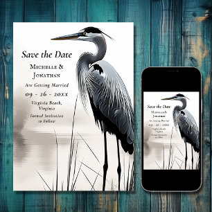 Beautiful Great Blue Heron Coastal Bird Wedding Save The Date