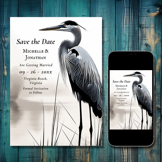 Beautiful Great Blue Heron Coastal Bird Wedding Save The Date (Beautiful Great Blue Heron Coastal Bird Wedding Save The Date)
