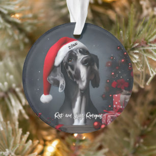 Beautiful Great Dane with Santa Hat Ornament