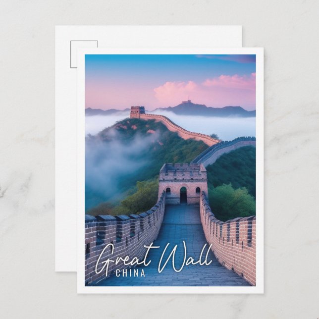 Beautiful Great Wall of China misty morning Postcard (Front/Back)