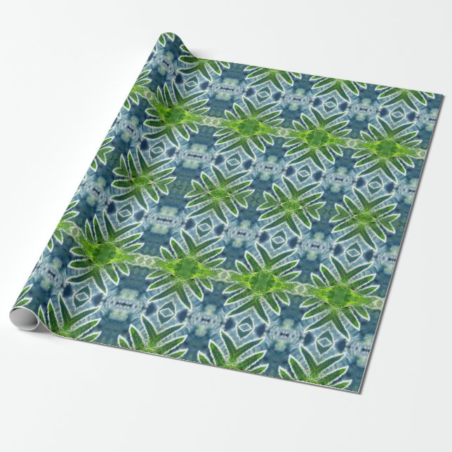 Beautiful, Green and Blue Fern Mandala Wrapping Paper (Unrolled)