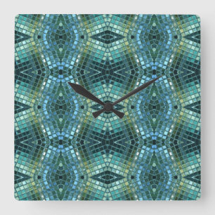 Beautiful Green and Blue Glass Mosaic Square Wall Clock
