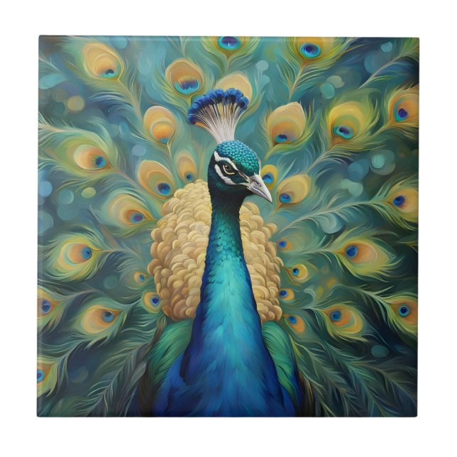Beautiful Green and blue Peacock Ceramic Tile (Front)