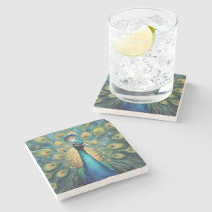 Beautiful Green and blue Peacock Stone Coaster