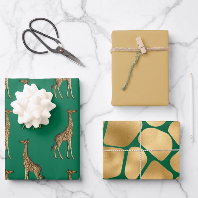 Beautiful Green and Tan Giraffe Wrapping Paper Sheet (Front)