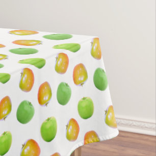 Beautiful Green Apples on White Tablecloth