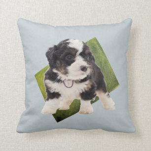Beautiful Green Bernedoodle Puppy Art Cushion