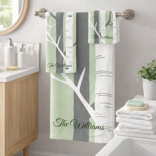Beautiful Green Birch Tree Nature Bath Towel Set (Creator Uploaded)