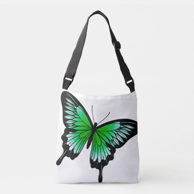 Beautiful Green Butterfly Cross Body Tote Bag (Front)
