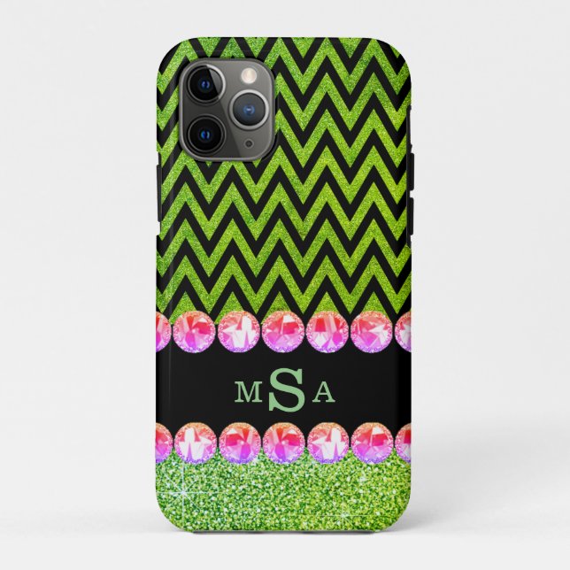 Beautiful Green Chevron Glitter Bling Elegant Case-Mate iPhone Case (Back)