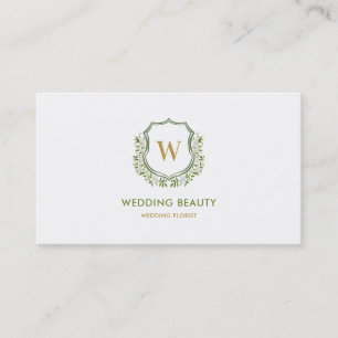 Beautiful Green Crest Floral Frame Monogram Business Card