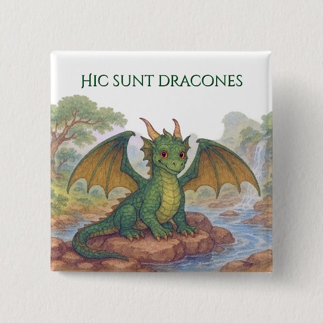 Beautiful green dragon 15 cm square badge (Front)