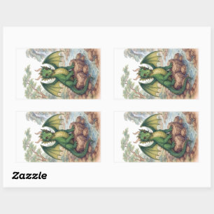 Beautiful green dragon rectangular sticker