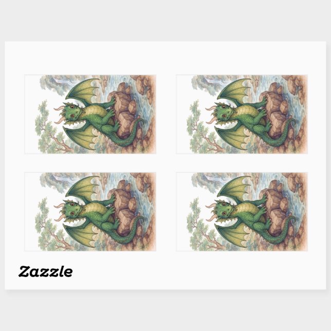 Beautiful green dragon rectangular sticker (Sheet)