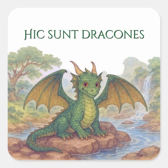Beautiful green dragon square sticker (Front)