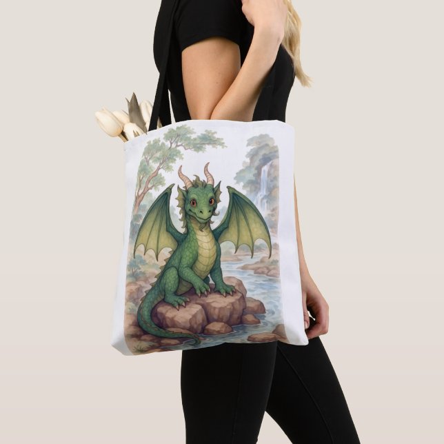 Beautiful green dragon tote bag (Close Up)