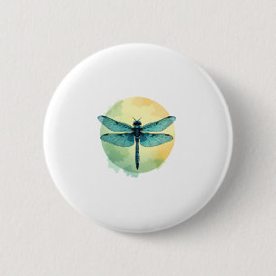 Beautiful Green Dragonfly Watercolor Art Insect Lo 6 Cm Round Badge